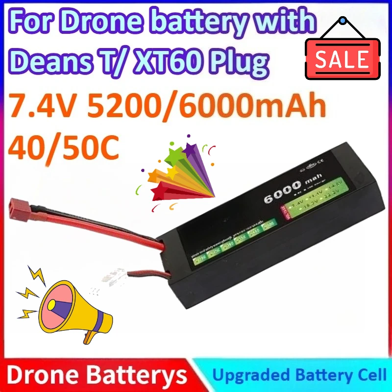 New 40/50C 2S 7.4V 5200/6000mAh with Deans XT60/T Plug Lipo Battery for FPV Airplane Drone Remote Control Toys 2S Battery
New 40/50C 2S 7.4V 5200/6000mAh with Deans XT60/T Plug Lipo Battery for FPV Airplane Drone Remote Control Toys 2S Battery