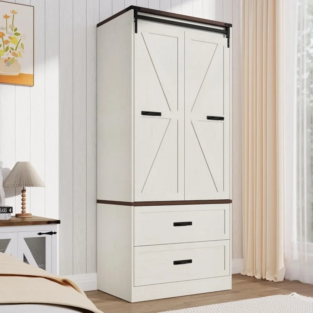 Farmhouse 2 Doors Armoire Wardrobe Closet w/Folding Sliding Barn Door and Lights, LED Armoire Closet w/Drawers for Bedroom
Farmhouse 2 Doors Armoire Wardrobe Closet w/Folding Sliding Barn Door and Lights, LED Armoire Closet w/Drawers for Bedroom