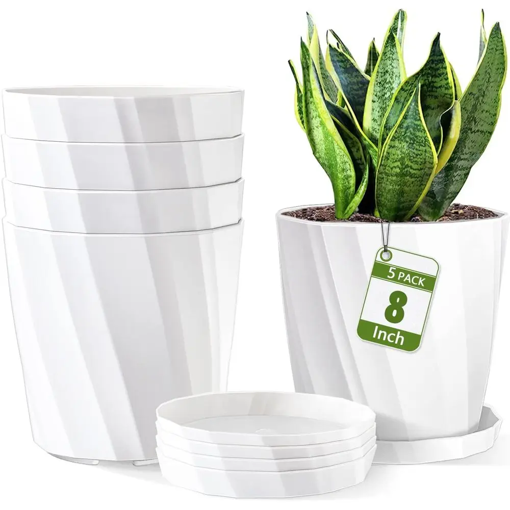 8 Inch Plant Pots with Drainage Holes and Saucers - lower Pots or Indoor Plants - White Plastic Planters or Outdoor Plants - Hou
8 Inch Plant Pots with Drainage Holes and Saucers - lower Pots or Indoor Plants - White Plastic Planters or Outdoor Plants - Hou