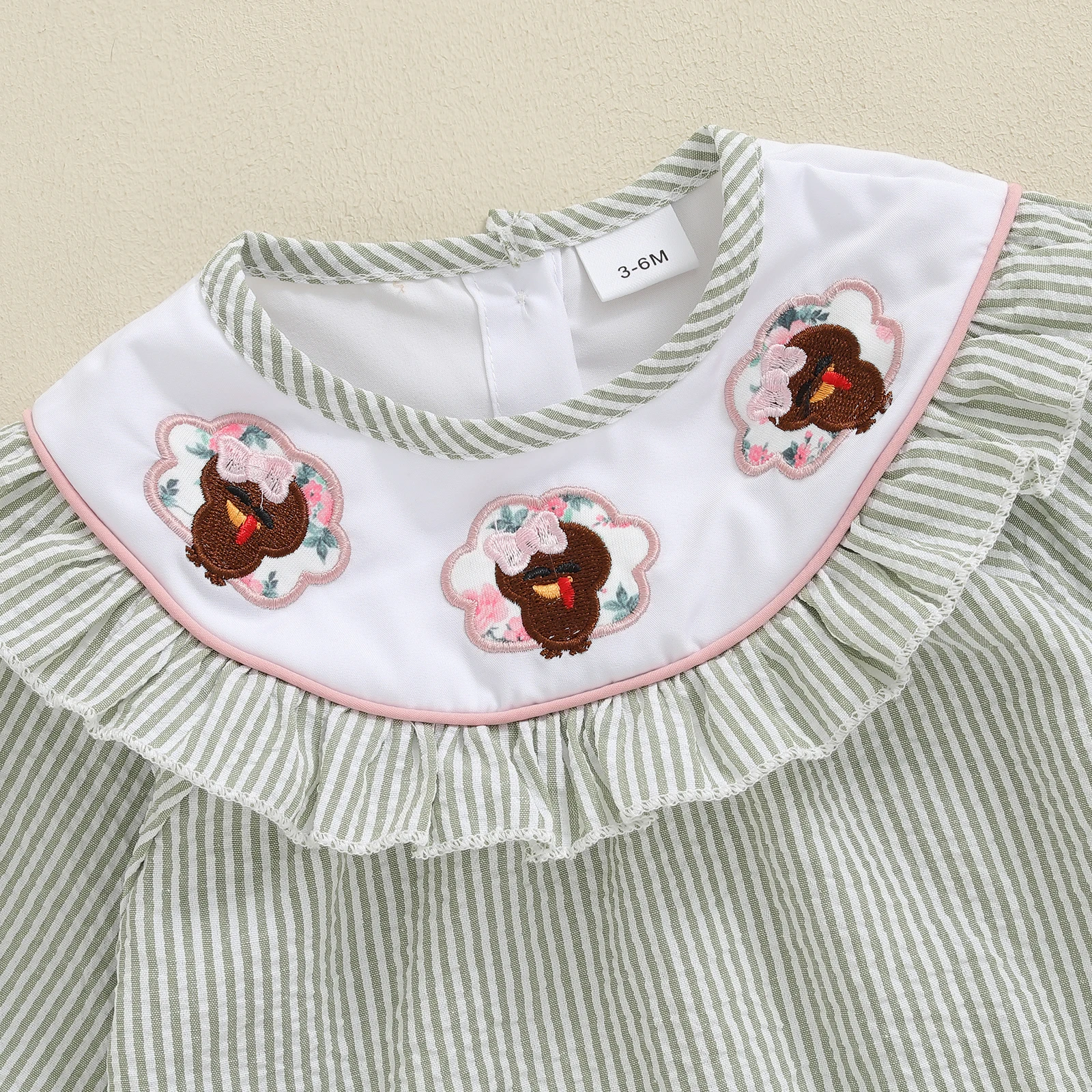 Baby Girls Thanksgiving Romper Toddler Infant Stripe Print Embroidery Long Sleeve Ruffled Round Neck Jumpsuit
Baby Girls Thanksgiving Romper Toddler Infant Stripe Print Embroidery Long Sleeve Ruffled Round Neck Jumpsuit