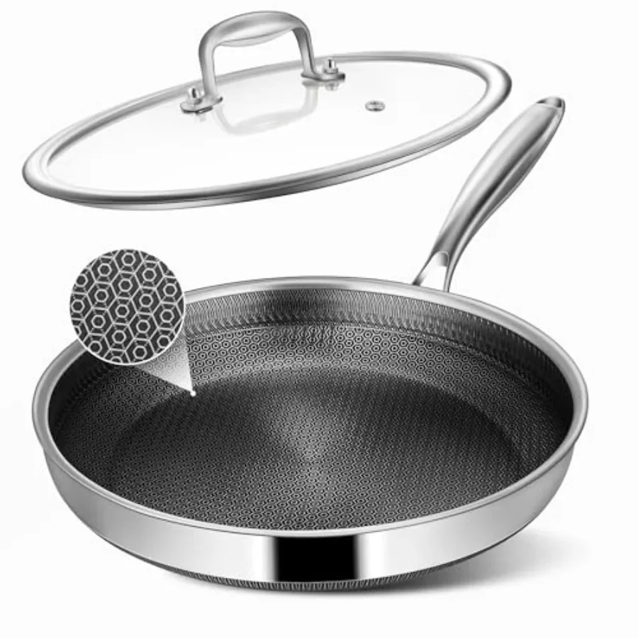 Non Stick Frying Pans, 12-inch with Lid, Hybrid Frying Pans Nonstick Stainless Steel Skillets, Dishwasher and Oven-Safe, Stay-C
Non Stick Frying Pans, 12-inch with Lid, Hybrid Frying Pans Nonstick Stainless Steel Skillets, Dishwasher and Oven-Safe, Stay-C
