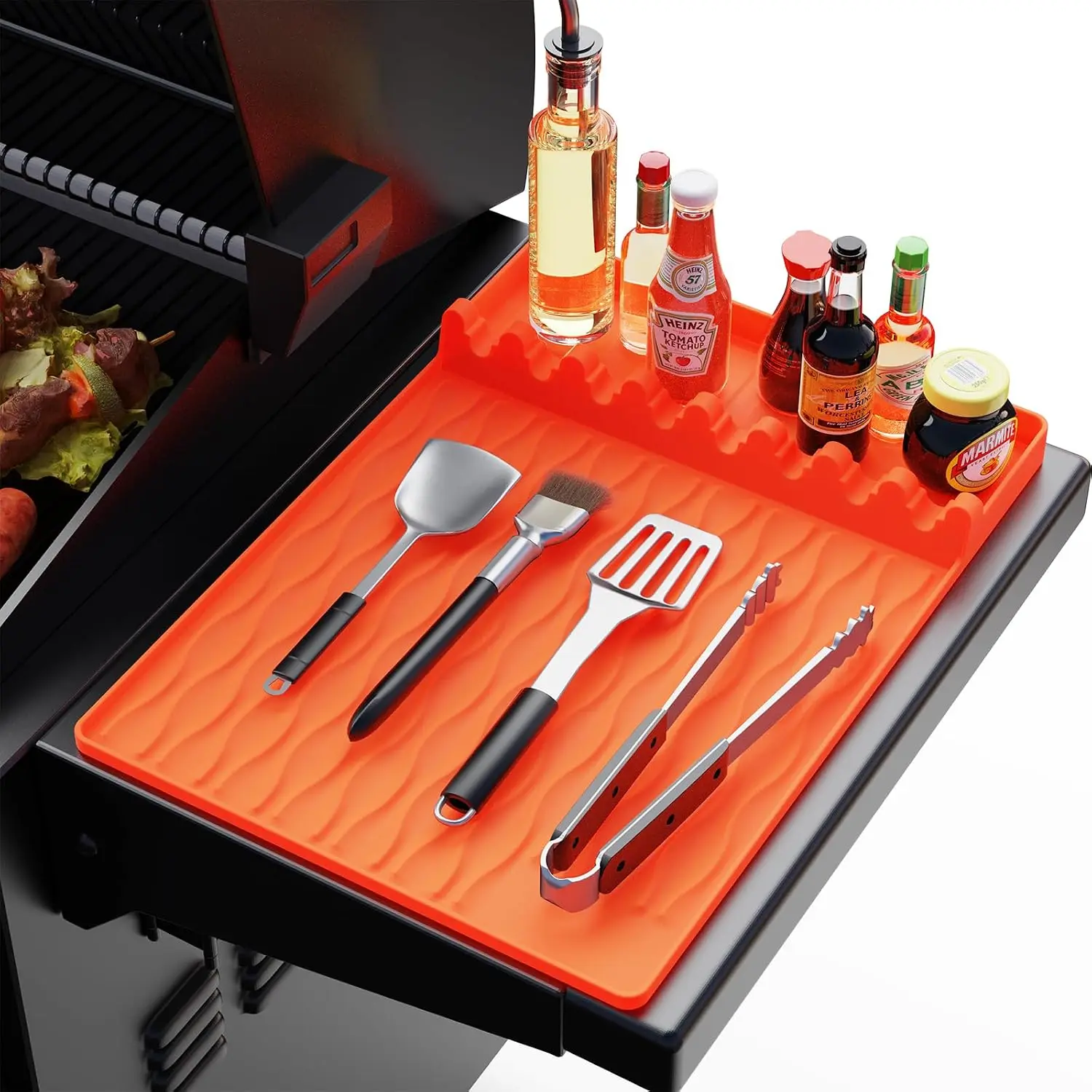 Silicone Grill Tool Mat for Blackstone, Heat Resistant Spatula Pad, 16x11.5in Griddle Accessory with 8 Slots, Orange
Silicone Grill Tool Mat for Blackstone, Heat Resistant Spatula Pad, 16x11.5in Griddle Accessory with 8 Slots, Orange