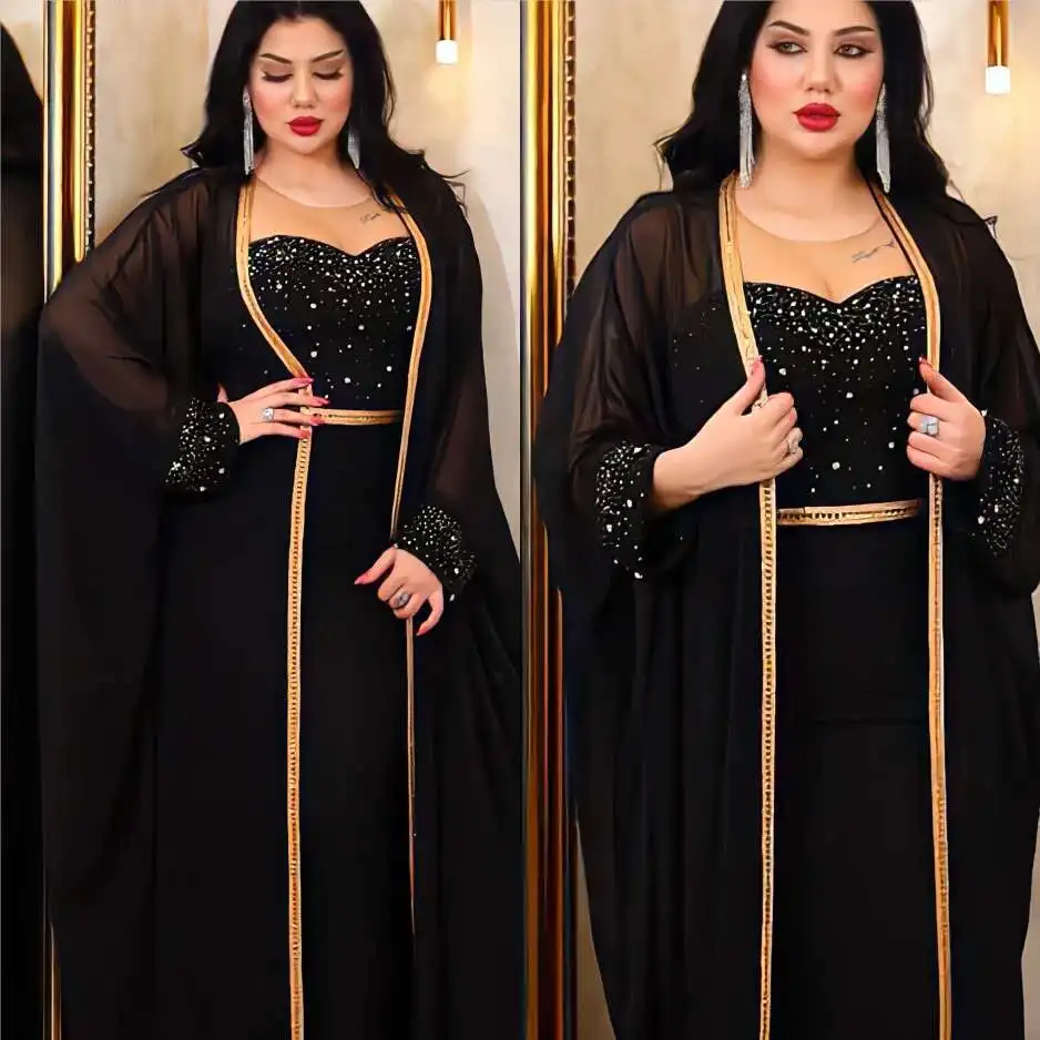 Muslim Abaya Women's Light Luxury Dress Set with Mesh, Nail Beads, Two-piece Dress and Robe Ramadan Dubai Luxury Islam Elegant
Muslim Abaya Women's Light Luxury Dress Set with Mesh, Nail Beads, Two-piece Dress and Robe Ramadan Dubai Luxury Islam Elegant