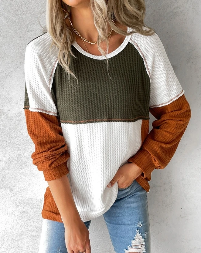 Fashion Woman Blouse Autumn Colorblock Long Sleeve Casual Round Neck Daily Knit Tee Top Woman Clothing
Fashion Woman Blouse Autumn Colorblock Long Sleeve Casual Round Neck Daily Knit Tee Top Woman Clothing