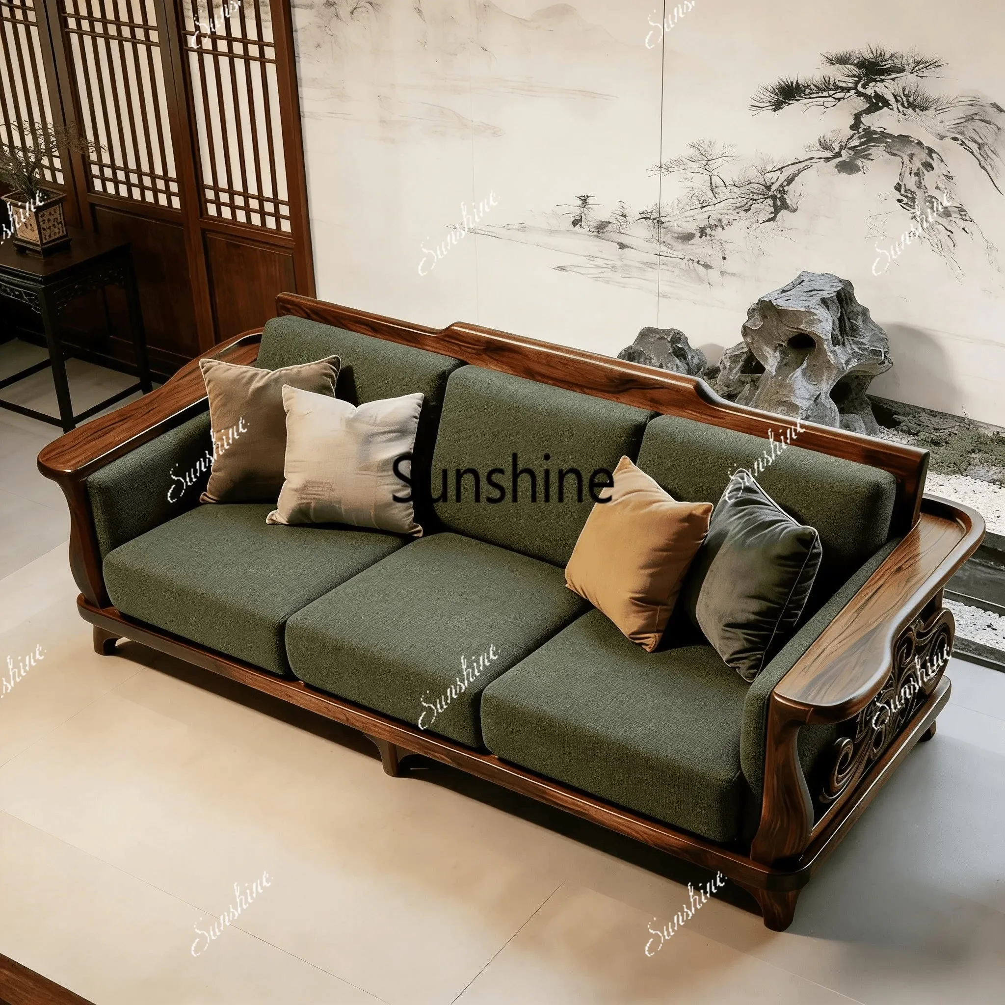 New Chinese-style carved ash wood sofa size apartment household
New Chinese-style carved ash wood sofa size apartment household