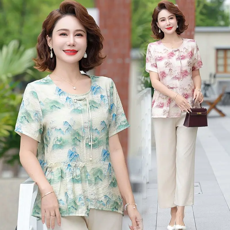 Mature Women's Summer Fashion Loose Fit Short Sleeve Chiffon Top Vintage Style mid Age Women's Clothing Elegant Aesthetic
Mature Women's Summer Fashion Loose Fit Short Sleeve Chiffon Top Vintage Style mid Age Women's Clothing Elegant Aesthetic