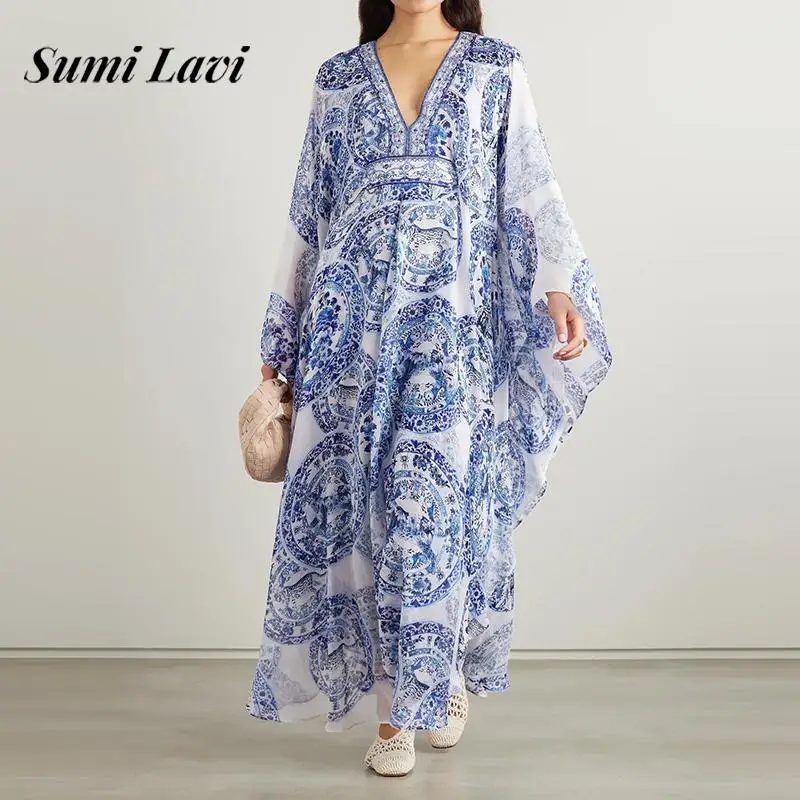 Elegant V-neck Batwing Sleeve Long Dress Fashion Hight Waist Lace-up Bohemian Dress 2025 Vintage Pattern Print Loose Party Dress
Elegant V-neck Batwing Sleeve Long Dress Fashion Hight Waist Lace-up Bohemian Dress 2025 Vintage Pattern Print Loose Party Dress