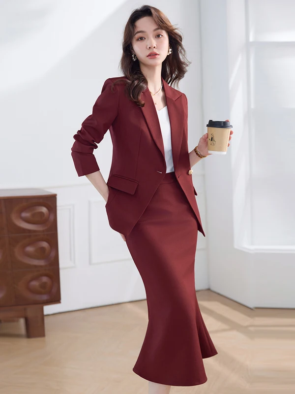 Professional Pure Color Commute Women's Suit Set OL Style Autumn New Arrival Two-Piece Outfit with Tailored Fish-Tail Skirt
Professional Pure Color Commute Women's Suit Set OL Style Autumn New Arrival Two-Piece Outfit with Tailored Fish-Tail Skirt