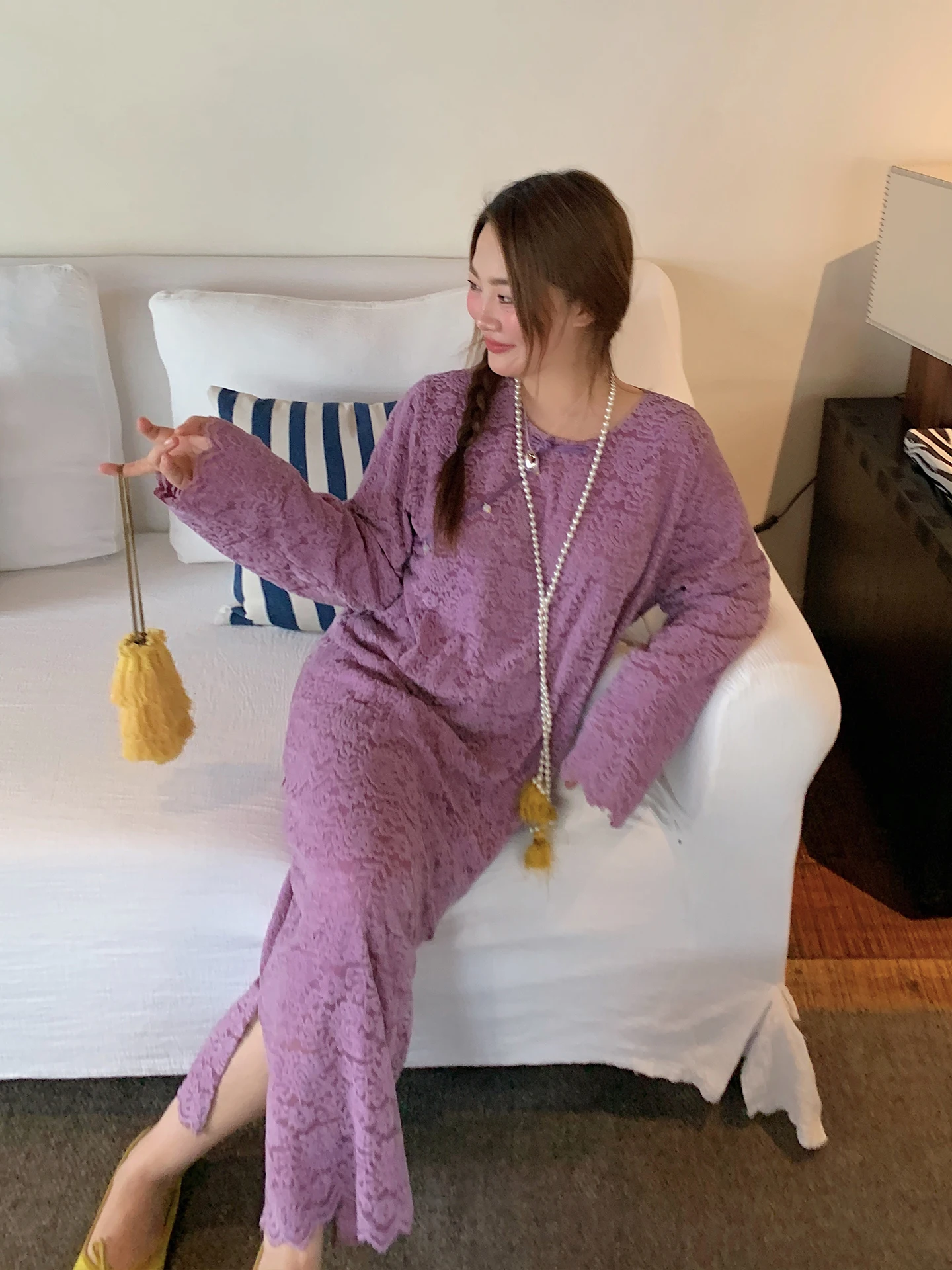 Purple Lace Top And High Waist Skirt Set Women's Fashion Spring 2026 plus Size MM Ensemble Long Sleeve High Waist Skirt
Purple Lace Top And High Waist Skirt Set Women's Fashion Spring 2026 plus Size MM Ensemble Long Sleeve High Waist Skirt