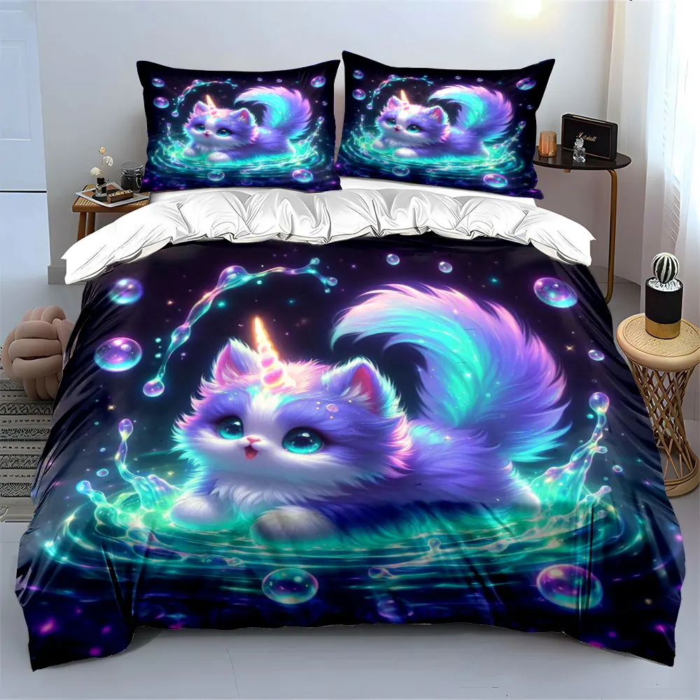Dreamy unicorn cat with radiant ripples Duvet Cover Set with 3D Printing Design Soft Polyester Bedding Set All-Season Comfort
Dreamy unicorn cat with radiant ripples Duvet Cover Set with 3D Printing Design Soft Polyester Bedding Set All-Season Comfort