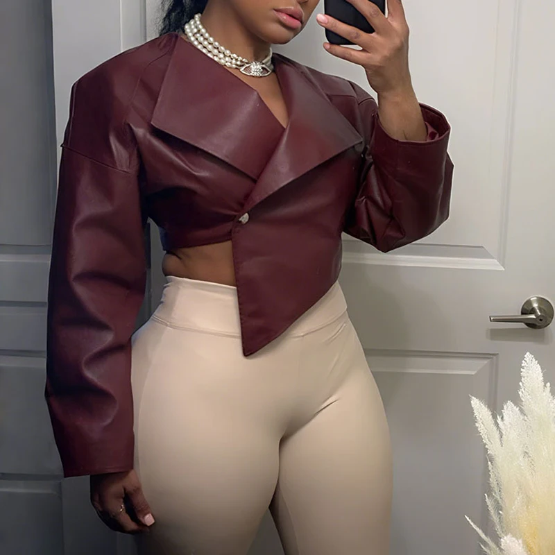 New Vintage Faux Leather Jacket Women Coat Single Button Short Jackets For Women Fashion Outwears Fall Winter Tops
New Vintage Faux Leather Jacket Women Coat Single Button Short Jackets For Women Fashion Outwears Fall Winter Tops