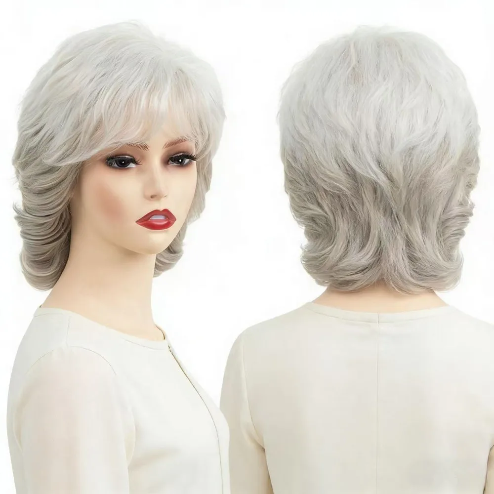 Short Wavy Silver Grey Wig for Women Natural Layered Synthetic Hair with Bangs Heat Resistant Daily Wear Wig
Short Wavy Silver Grey Wig for Women Natural Layered Synthetic Hair with Bangs Heat Resistant Daily Wear Wig