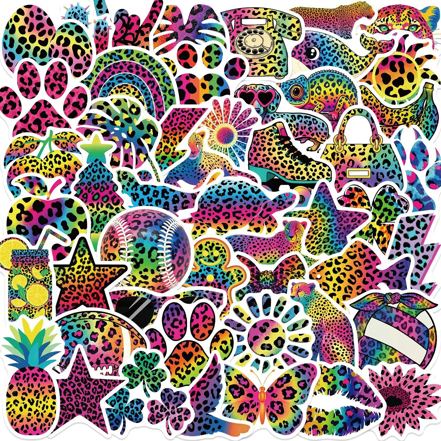 50PCS Cartoon Colored Leopard Print Stickers For Decorating Guitars, Laptops, Suitcases, DIY Waterproof
50PCS Cartoon Colored Leopard Print Stickers For Decorating Guitars, Laptops, Suitcases, DIY Waterproof