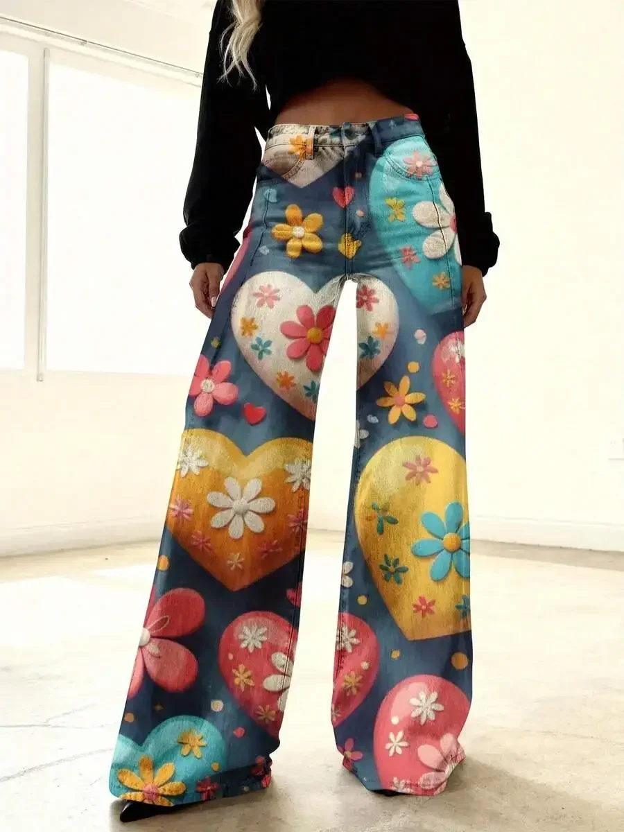 Womens Wide Leg Vintage Heart Flower Print Denim Pants Full Length Casual
Womens Wide Leg Vintage Heart Flower Print Denim Pants Full Length Casual