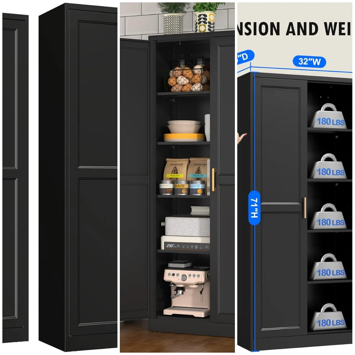 Кухонный шкаф-комод, 180 см высотой, металлический, с регулируемыми полками, черный, для хранения продуктов
Кухонный шкаф-комод, 180 см высотой, металлический, с регулируемыми полками, черный, для хранения продуктов