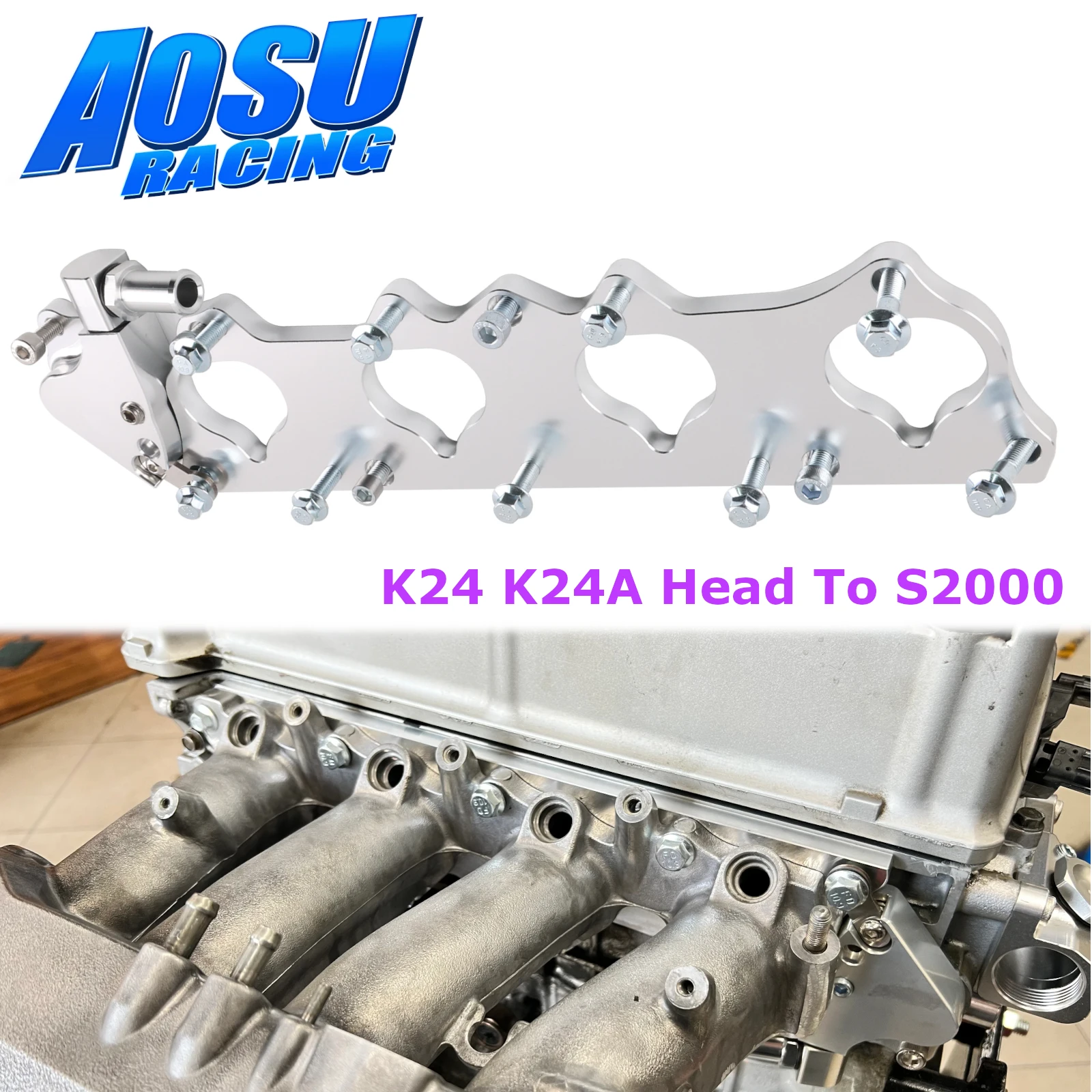 Intake Manifold Adapter For K24 K24A Style Head To S2000 Silver Anodized
Intake Manifold Adapter For K24 K24A Style Head To S2000 Silver Anodized