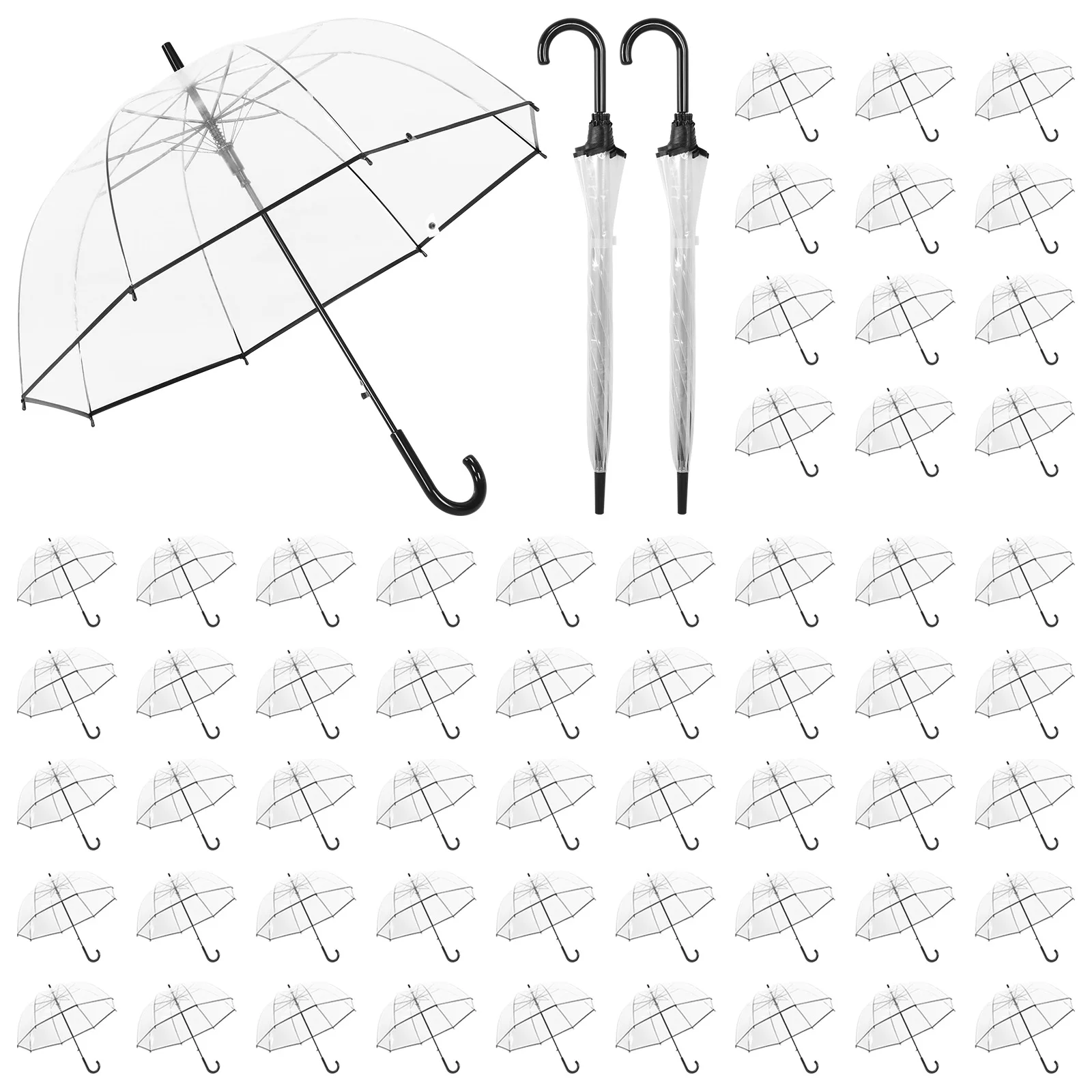 60pcs Windproof Transparent Wedding Umbrellas with Classic Hook Handle 8 Ribs Auto Open Stick Umbrella for Wedding Travel Dating
60pcs Windproof Transparent Wedding Umbrellas with Classic Hook Handle 8 Ribs Auto Open Stick Umbrella for Wedding Travel Dating