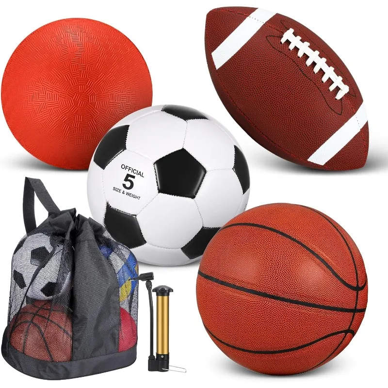 4 Pcs Sports Balls Set, Include Official Size Basketball Soccer Football Playground Ball Pump, Equipment Bag for Teen Adu
4 Pcs Sports Balls Set, Include Official Size Basketball Soccer Football Playground Ball Pump, Equipment Bag for Teen Adu