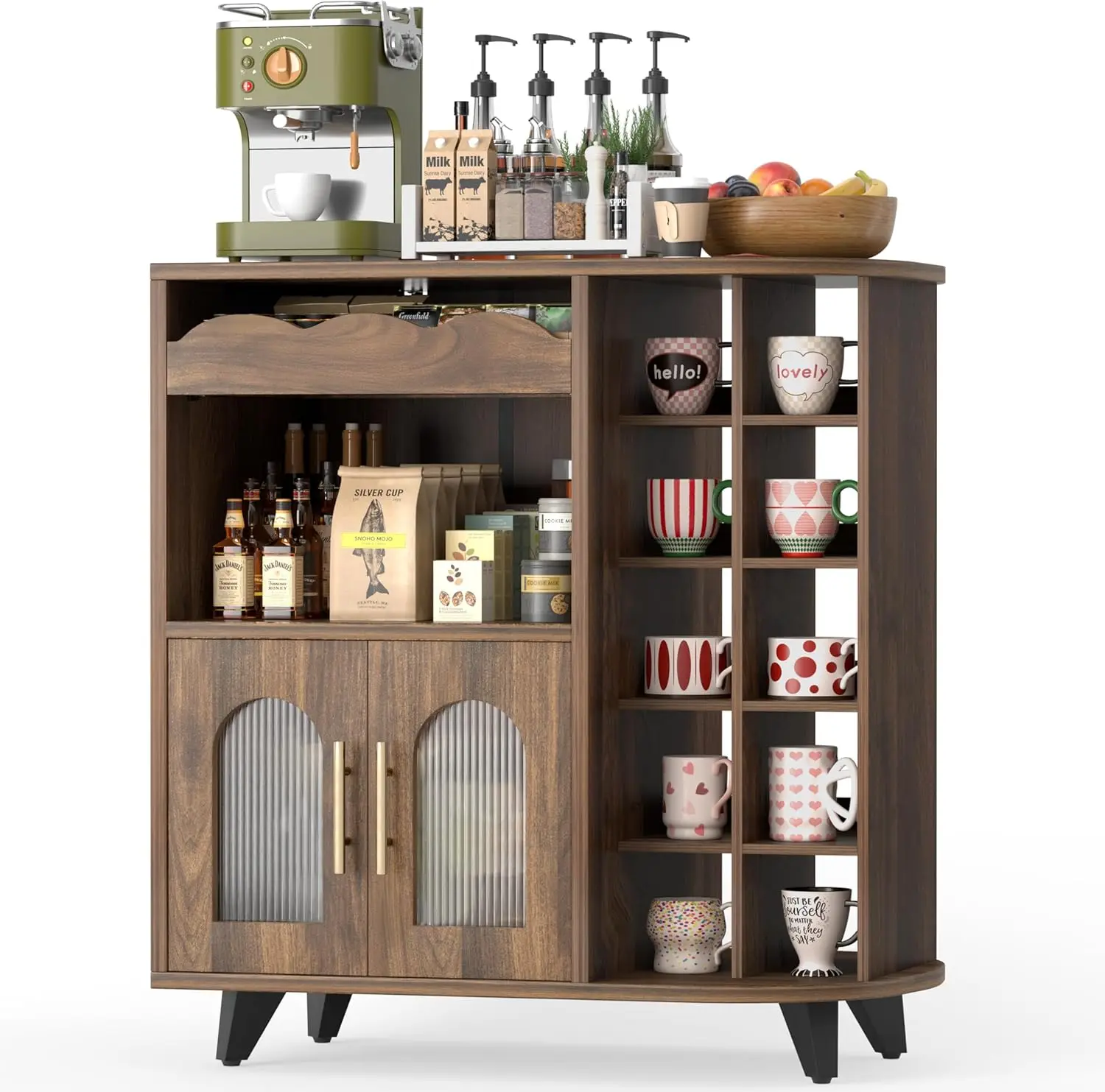 Coffee Bar Cabinet with 24-Cup Display, Large Drawer & Storage,Modern Buffet Sideboard for Kitchen, Medium Wooden Bar Station fo
Coffee Bar Cabinet with 24-Cup Display, Large Drawer & Storage,Modern Buffet Sideboard for Kitchen, Medium Wooden Bar Station fo