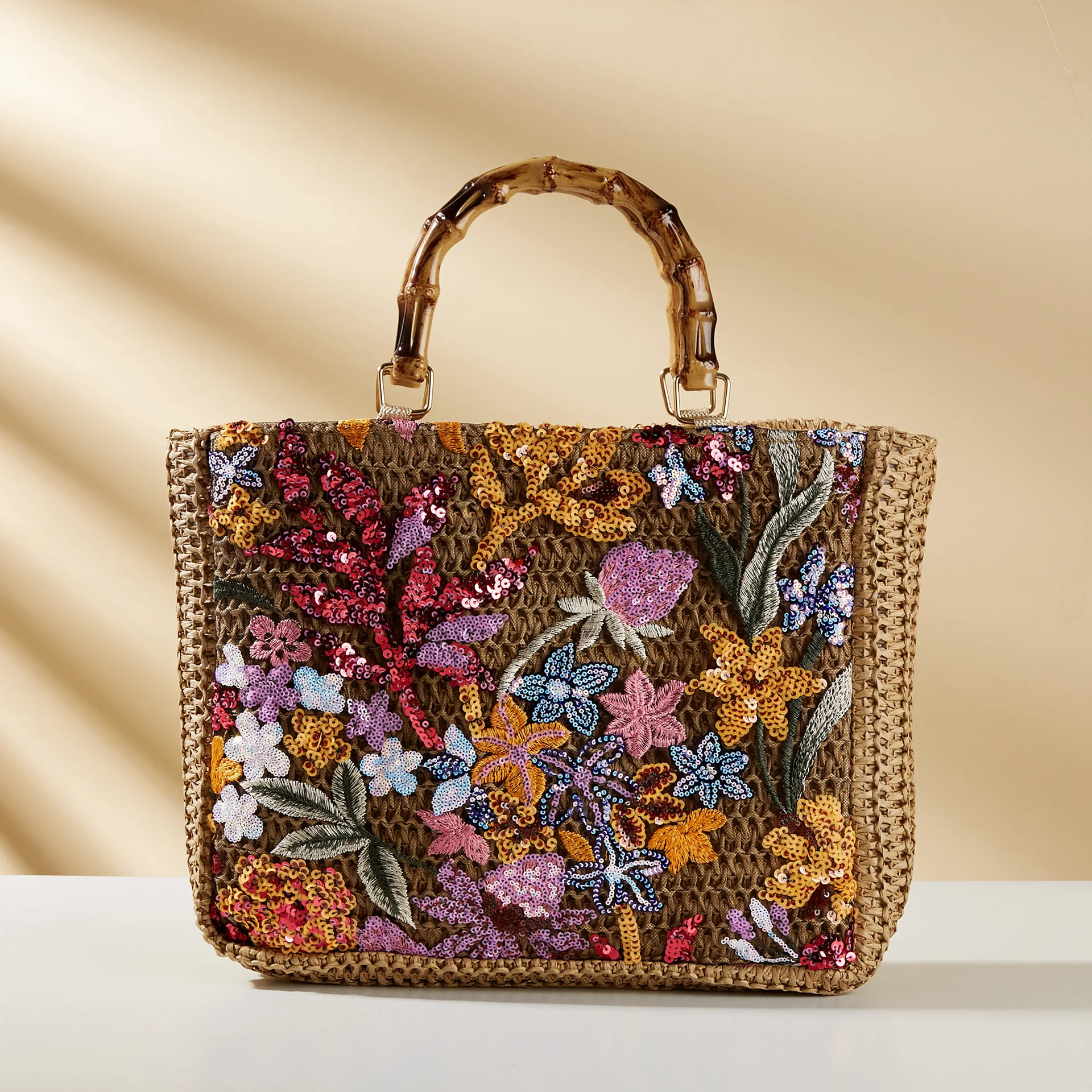 Embroidery Flower Sequined Shoulder Bag Luxury Designer Beach Bag Large Capacity Straw Woven Basket Bags Faux Bamboo Handbag NEW
Embroidery Flower Sequined Shoulder Bag Luxury Designer Beach Bag Large Capacity Straw Woven Basket Bags Faux Bamboo Handbag NEW