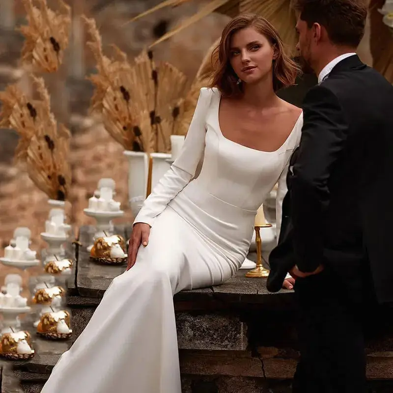 Custom Made Elegant Wedding Dress Mermaid Square Neckline Long Sleeves Backless Satin Chapel Train Bridal Dress Brides For Lady
Custom Made Elegant Wedding Dress Mermaid Square Neckline Long Sleeves Backless Satin Chapel Train Bridal Dress Brides For Lady