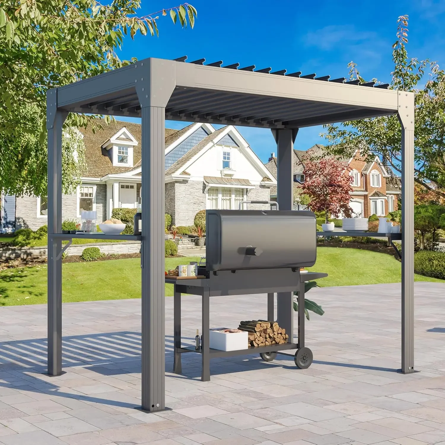 8x5 Aluminum Louvered Pergola Hardtop Gazebo Adjustable Rainproof Roof Outdoor Grill Patio Custom
8x5 Aluminum Louvered Pergola Hardtop Gazebo Adjustable Rainproof Roof Outdoor Grill Patio Custom