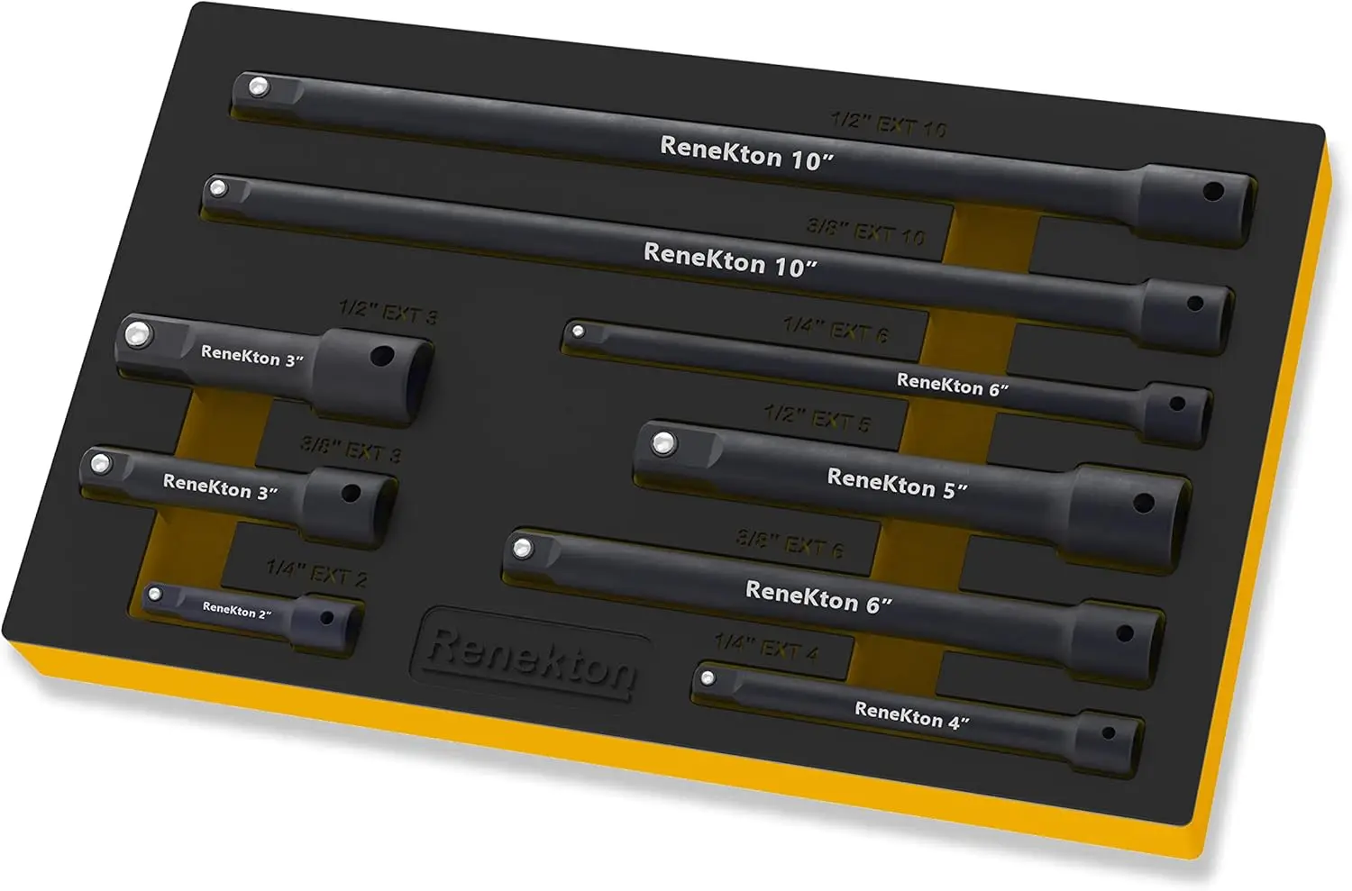 9 Piece Socket Extension Bar Set, 1/4", 3/8", 1/2" Drive, Cr-V Steel with EVA Tray
9 Piece Socket Extension Bar Set, 1/4", 3/8", 1/2" Drive, Cr-V Steel with EVA Tray