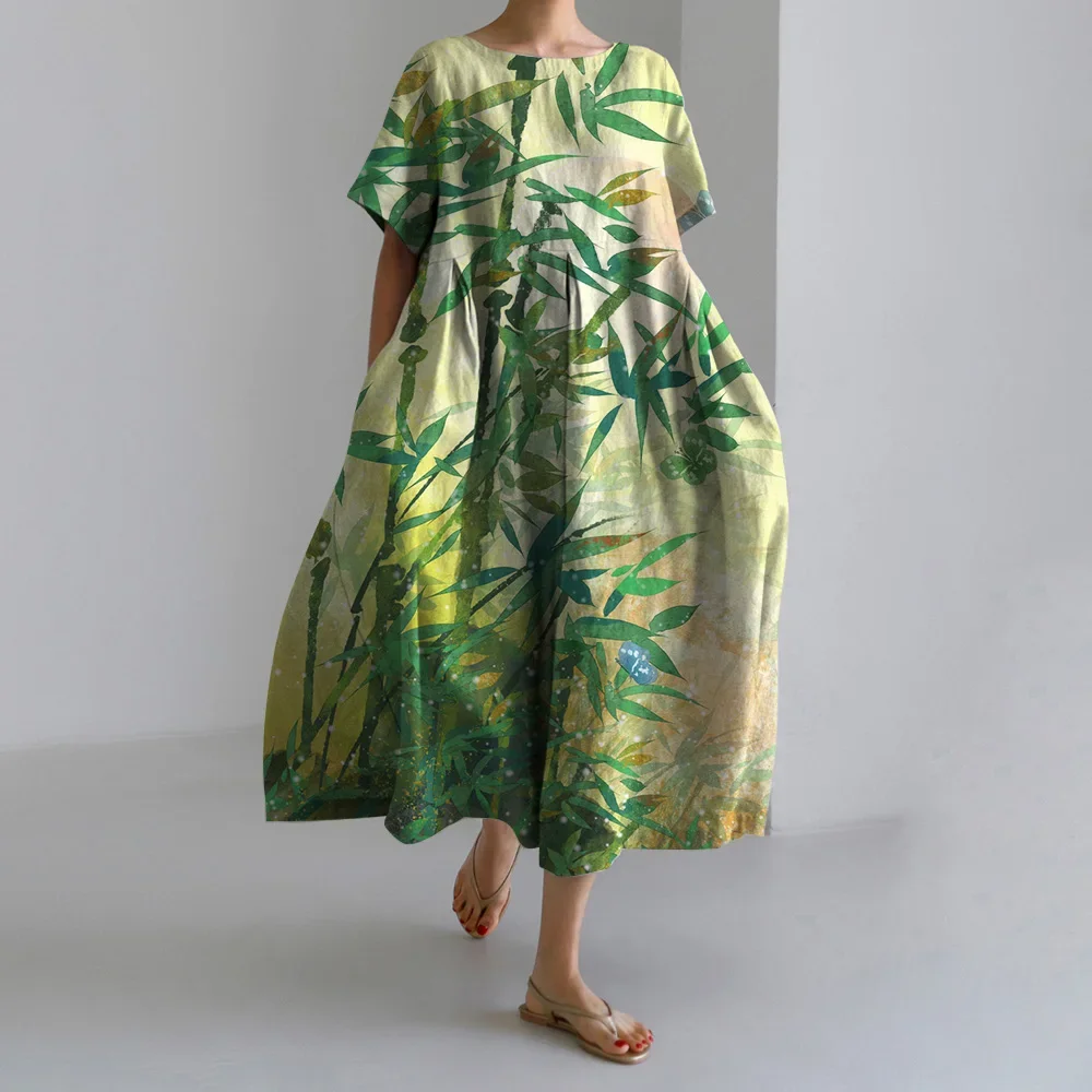 2024 Summer Dresses O Neck Green Bamboo Printed Long Short Sleeve Women's Plus Size Long Bohemian Cotton Loose Women's Dresses
2024 Summer Dresses O Neck Green Bamboo Printed Long Short Sleeve Women's Plus Size Long Bohemian Cotton Loose Women's Dresses