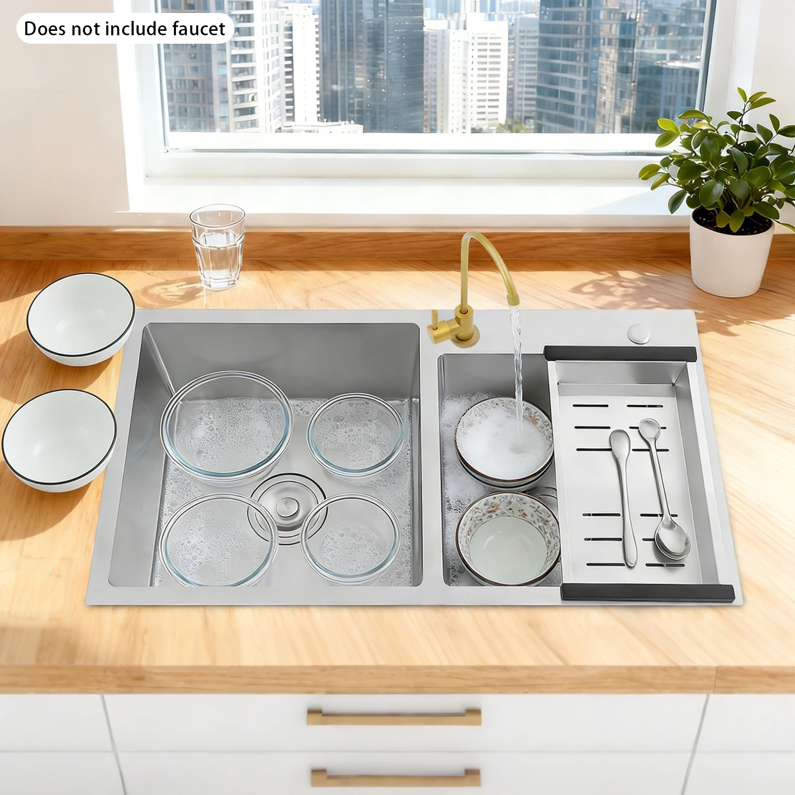Stainless Steel Double Bowl Kitchen Sink 14.72x14.96in & 12.99x12.99in X-shaped Drainage Noise Reduction For Home Restaurant
Stainless Steel Double Bowl Kitchen Sink 14.72x14.96in & 12.99x12.99in X-shaped Drainage Noise Reduction For Home Restaurant