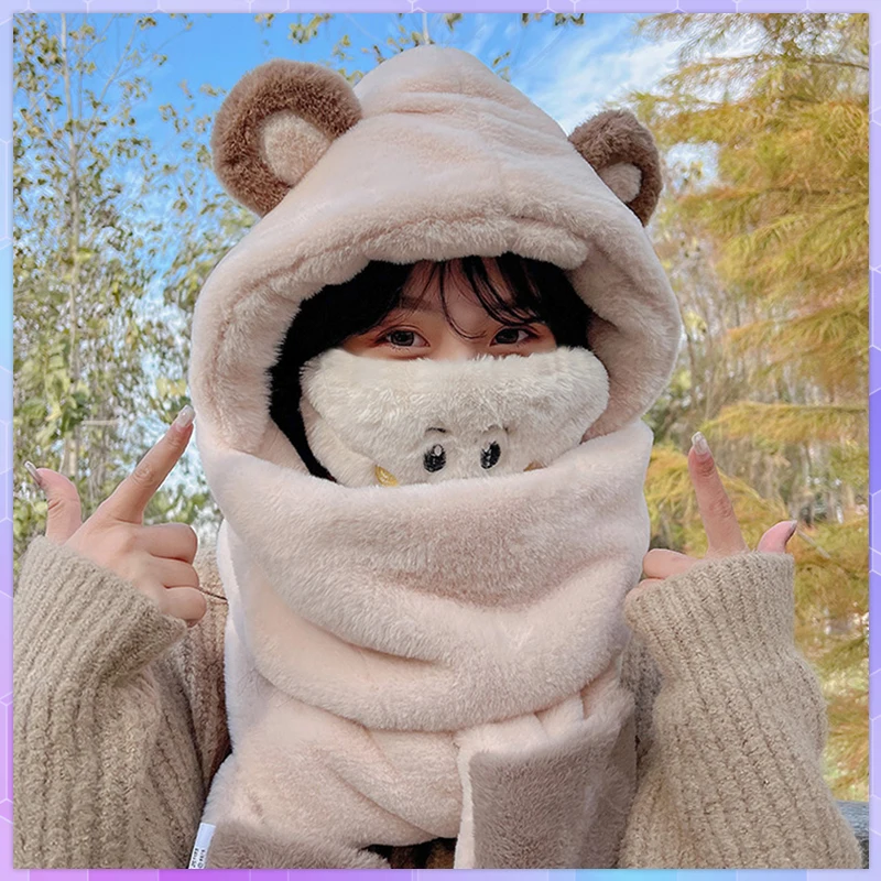Cute Bear Ear Hat Hooded Scarf Winter Women Gloves Beanies Caps Warm Plush Hats Fleece Girl Kawaii Present Echarpe Hiver Femme모자
Cute Bear Ear Hat Hooded Scarf Winter Women Gloves Beanies Caps Warm Plush Hats Fleece Girl Kawaii Present Echarpe Hiver Femme모자