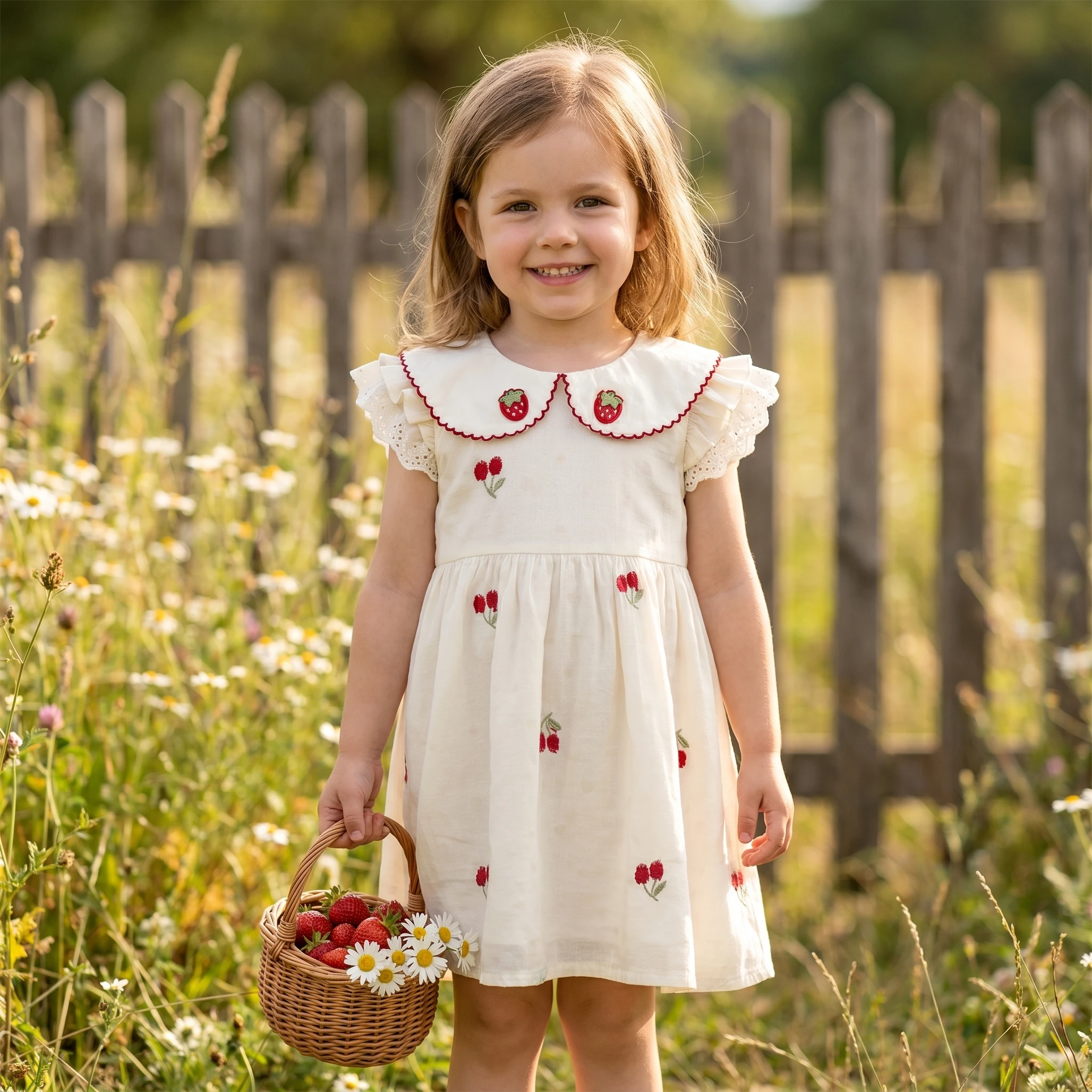 2026 Summer Vacation Style Kids Dress Girls Cherry Embroidery Lace Peter Pan Collar Aline Dress Ruffle Sleeve Children Clothes
2026 Summer Vacation Style Kids Dress Girls Cherry Embroidery Lace Peter Pan Collar Aline Dress Ruffle Sleeve Children Clothes