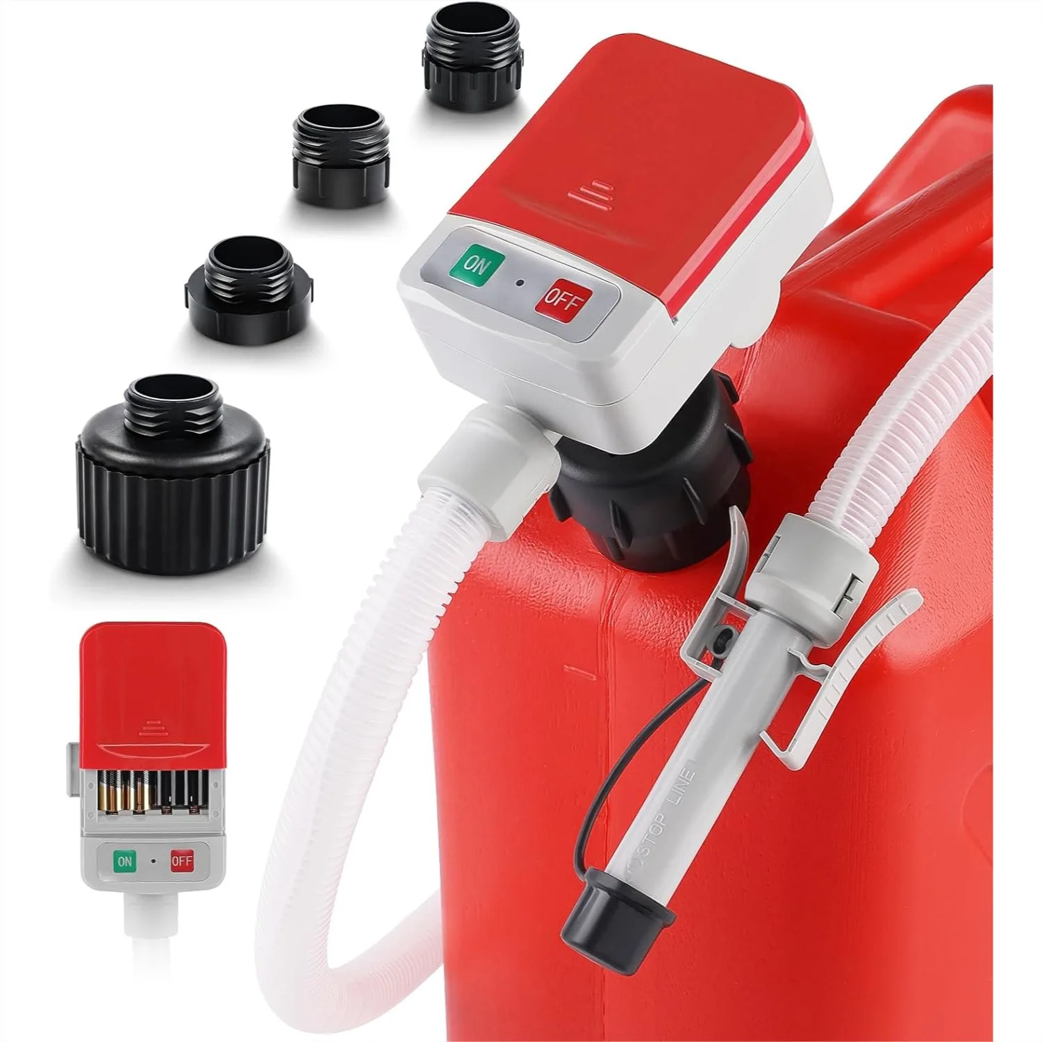 Battery-Powered Fuel Transfer Pump with Auto-Stop Sensor, 3.2GPM 51" Hose and 4 Tank Adapters for Gasoline Diesel Oil
Battery-Powered Fuel Transfer Pump with Auto-Stop Sensor, 3.2GPM 51" Hose and 4 Tank Adapters for Gasoline Diesel Oil