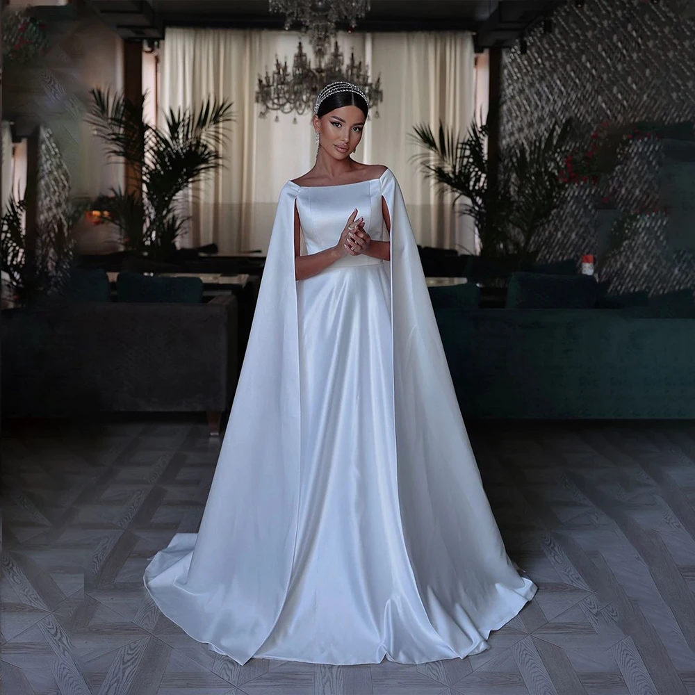 Modern Wedding Dresses Boat Collar Long Floating Sleeve Bride Dress Satin Bridal Gown Customized свадебное платье
Modern Wedding Dresses Boat Collar Long Floating Sleeve Bride Dress Satin Bridal Gown Customized свадебное платье