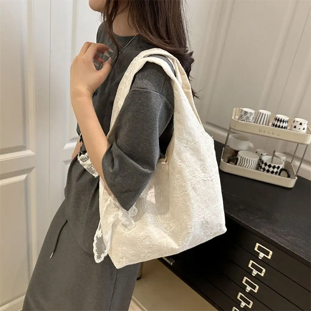 Storage Bag Tote Bag Lace Shoulder Bag With Ribbon Kawaii Simple Canvas Handbag Korean Style Simple Large Capacity Bag Daily
Storage Bag Tote Bag Lace Shoulder Bag With Ribbon Kawaii Simple Canvas Handbag Korean Style Simple Large Capacity Bag Daily