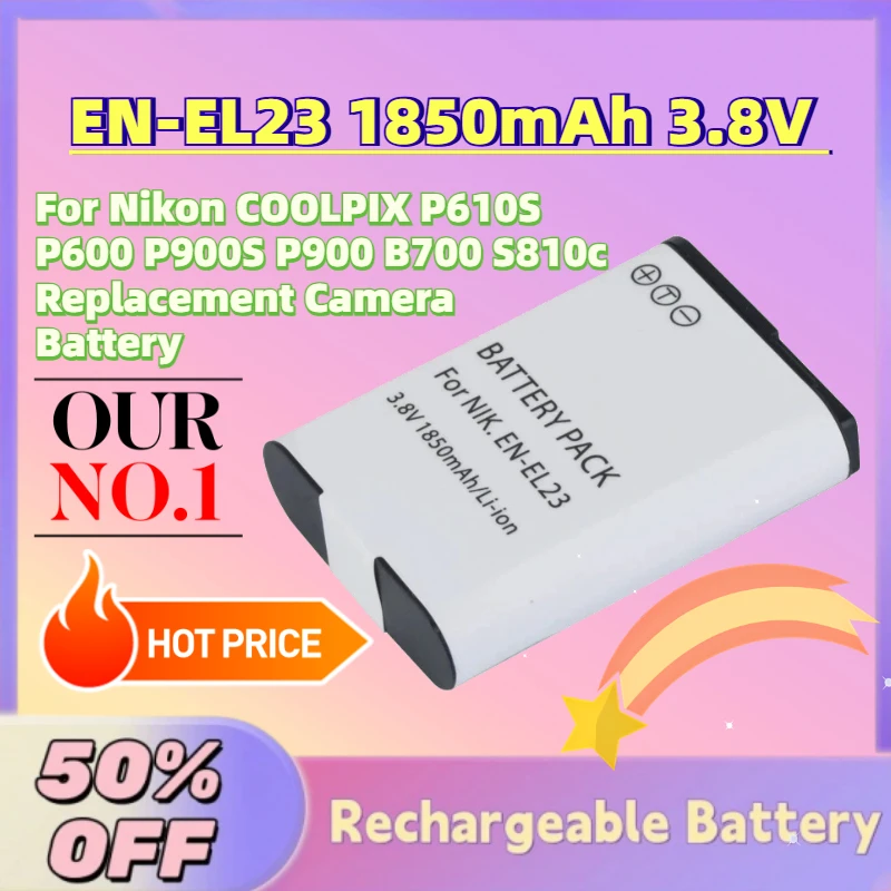 New EN-EL23 1850mAh 3.8V Li-lon Digital Battery for Nikon COOLPIX P610S P600 P900S P900 B700 S810c Replacement Camera Battery
New EN-EL23 1850mAh 3.8V Li-lon Digital Battery for Nikon COOLPIX P610S P600 P900S P900 B700 S810c Replacement Camera Battery