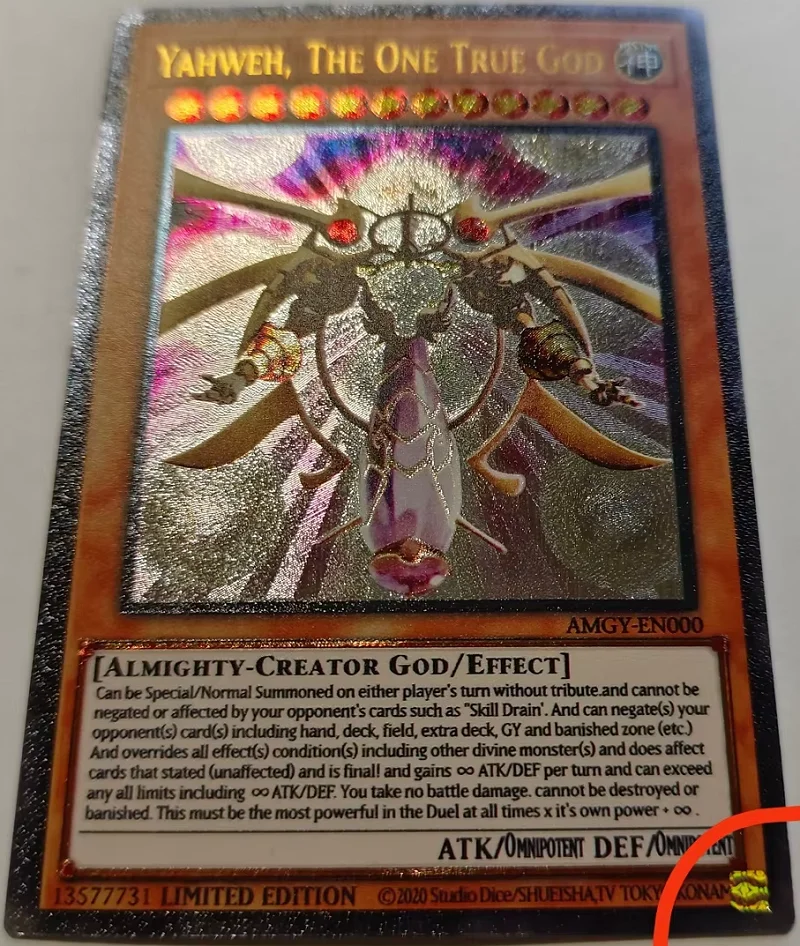 Yu-Gi-Oh Yahweh、The One True God TCG UTR AMGY-EN000 Children's Hobby Toy Collectible Card(Not Original)
Yu-Gi-Oh Yahweh、The One True God TCG UTR AMGY-EN000 Children's Hobby Toy Collectible Card(Not Original)