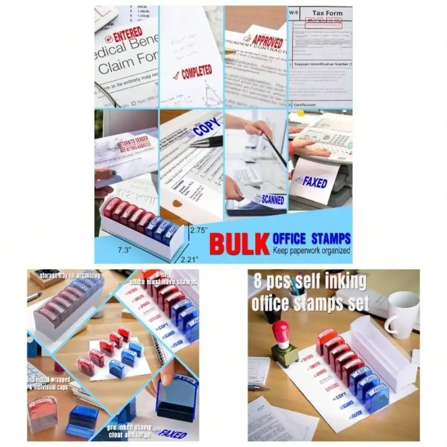8 PCS Office Stamps Self Inking Set Copy Scanned Paid Approved Completed Faxed Entered Business Stamps With Tray Office Stamp Set Message Stamper Account Stamp Paper Work Stamps
8 PCS Office Stamps Self Inking Set Copy Scanned Paid Approved Completed Faxed Entered Business Stamps With Tray Office Stamp Set Message Stamper Account Stamp Paper Work Stamps