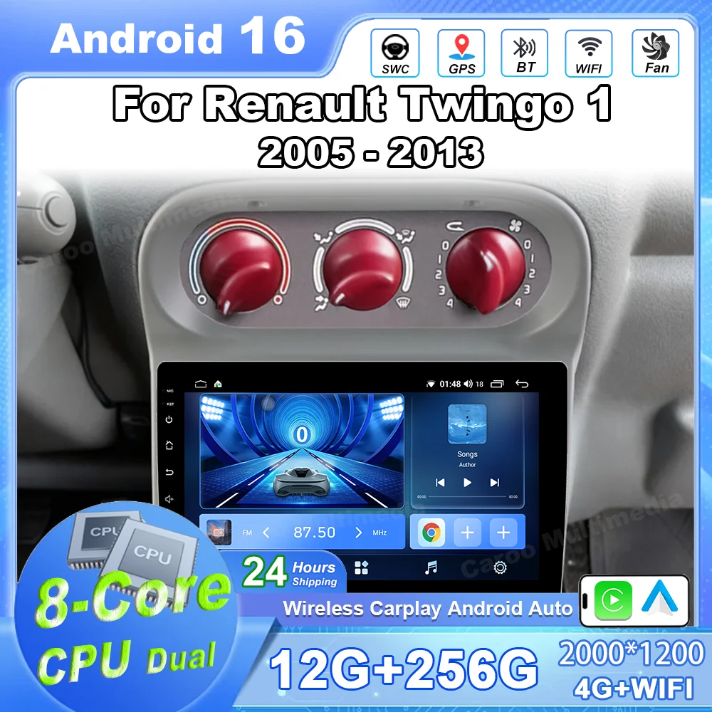For Renault Twingo 1 2005 - 2013 Car Radio Multimedia Player Android 16 Carplay Speakers GPS Navigation BT 4G Wifi 8 Core FM DSP
For Renault Twingo 1 2005 - 2013 Car Radio Multimedia Player Android 16 Carplay Speakers GPS Navigation BT 4G Wifi 8 Core FM DSP