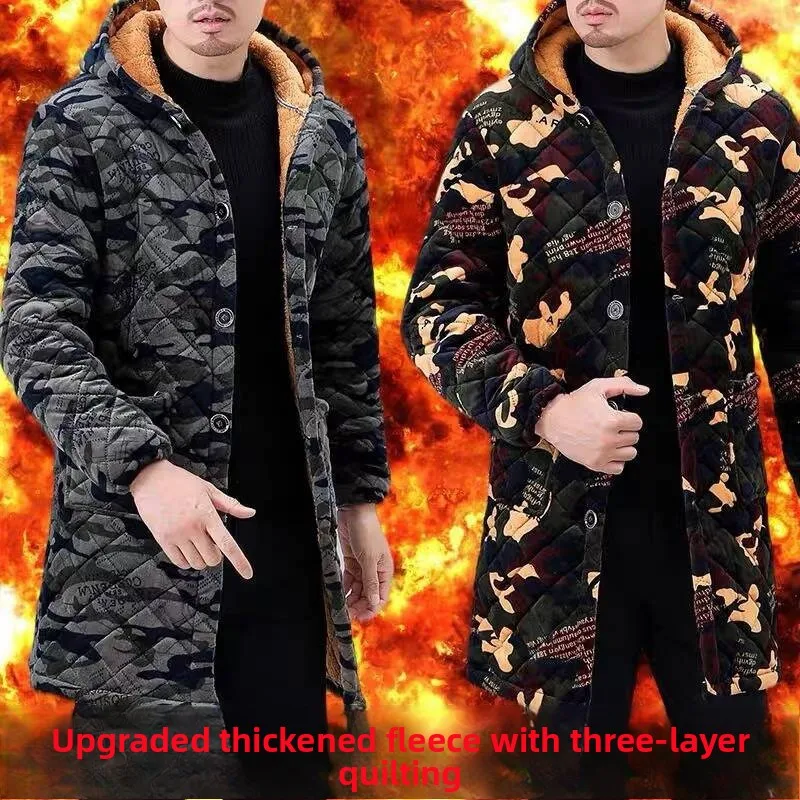 Men's Winter Thickened Cotton Jacket with Fleece Adult Apron Long Sleeve Camouflage Large Size Warmth Polyester Fiber Hooded
Men's Winter Thickened Cotton Jacket with Fleece Adult Apron Long Sleeve Camouflage Large Size Warmth Polyester Fiber Hooded