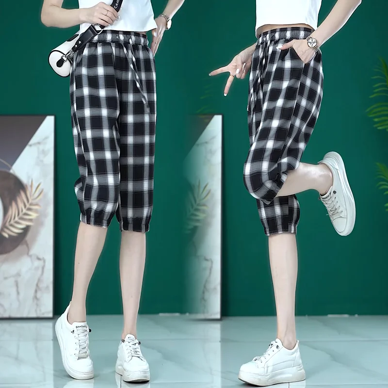 Fashion Elastic Lace Up High Waist Plaid Harem Casual Pants Women's Clothing 2024 Summer New Loose All-match Capri Pants
Fashion Elastic Lace Up High Waist Plaid Harem Casual Pants Women's Clothing 2024 Summer New Loose All-match Capri Pants