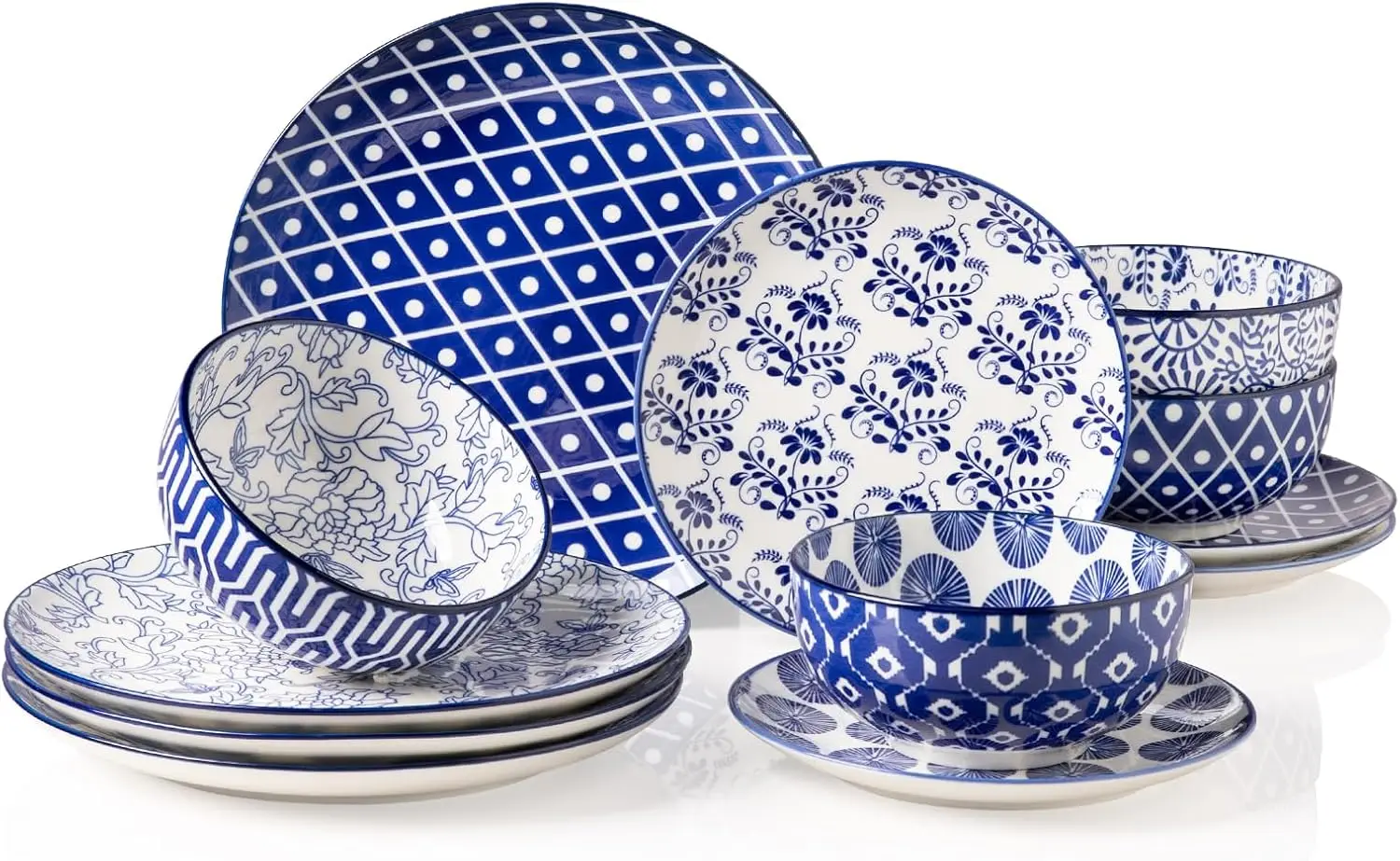 Handmade Ceramic Dinnerware Set for 4, 12 Pieces Vintage Blue Plates and Bowls, Dishwasher & Microwave Safe
Handmade Ceramic Dinnerware Set for 4, 12 Pieces Vintage Blue Plates and Bowls, Dishwasher & Microwave Safe