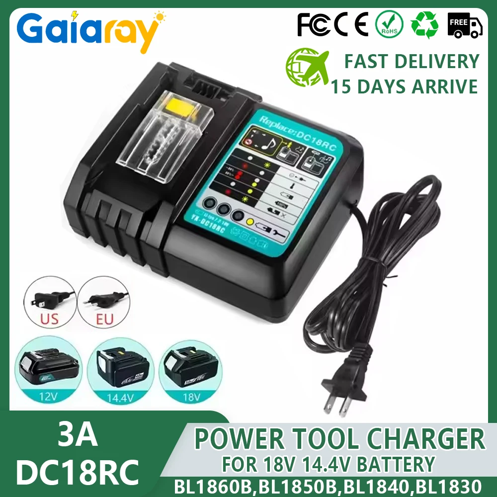 DC18RC Li-ion Battery 3A Charger for Makita 18V 14.4V BL1860B,BL1850B,BL1840,BL1830,BL1820,BL1415,BL1440 Power Tool Charger
DC18RC Li-ion Battery 3A Charger for Makita 18V 14.4V BL1860B,BL1850B,BL1840,BL1830,BL1820,BL1415,BL1440 Power Tool Charger