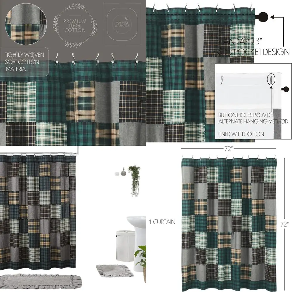 Green Plaid Patchwork Shower Curtain, 72 x 72, Pine Grove Style
Green Plaid Patchwork Shower Curtain, 72 x 72, Pine Grove Style