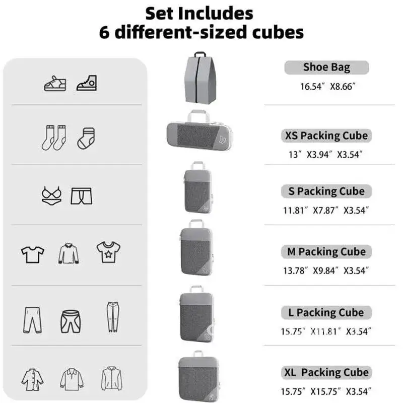 3/6PCS Compressed Packing Organizer Travel Storage Set With Shoe Cubes Mesh Portable Bag Suitcase Bag Lightweight Visual Luggage
3/6PCS Compressed Packing Organizer Travel Storage Set With Shoe Cubes Mesh Portable Bag Suitcase Bag Lightweight Visual Luggage