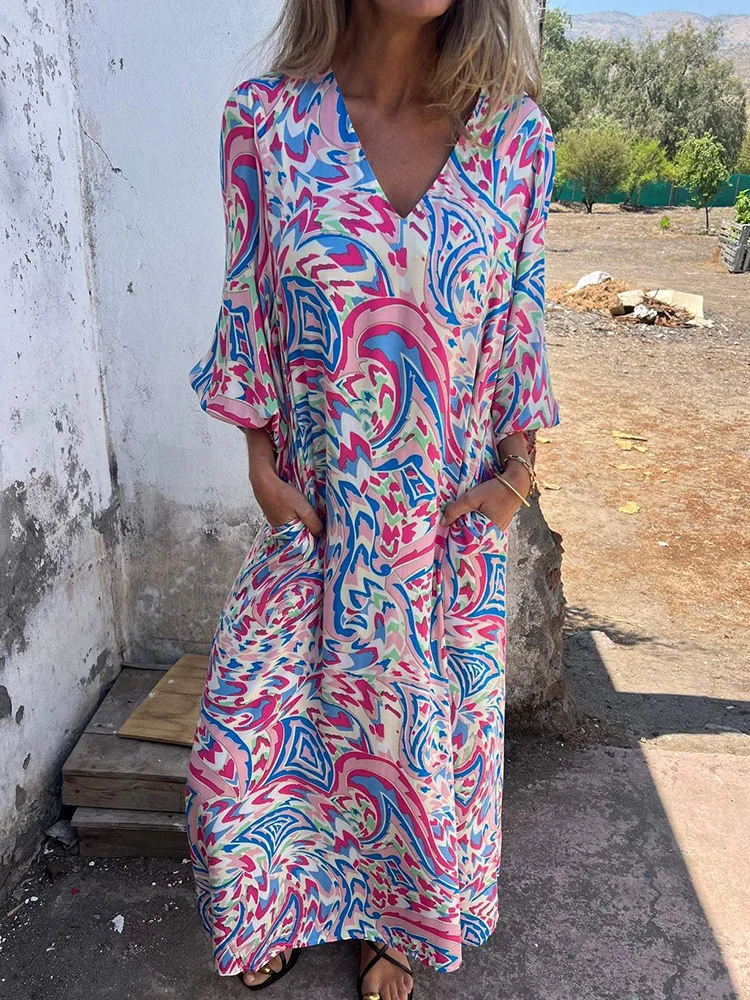 Lantern Sleeve Holiday Fashion Maxi Dress, Women Spring Summer V Neck Printing Party Dress, 2025 Patchwork Simple Ladies Dress
Lantern Sleeve Holiday Fashion Maxi Dress, Women Spring Summer V Neck Printing Party Dress, 2025 Patchwork Simple Ladies Dress