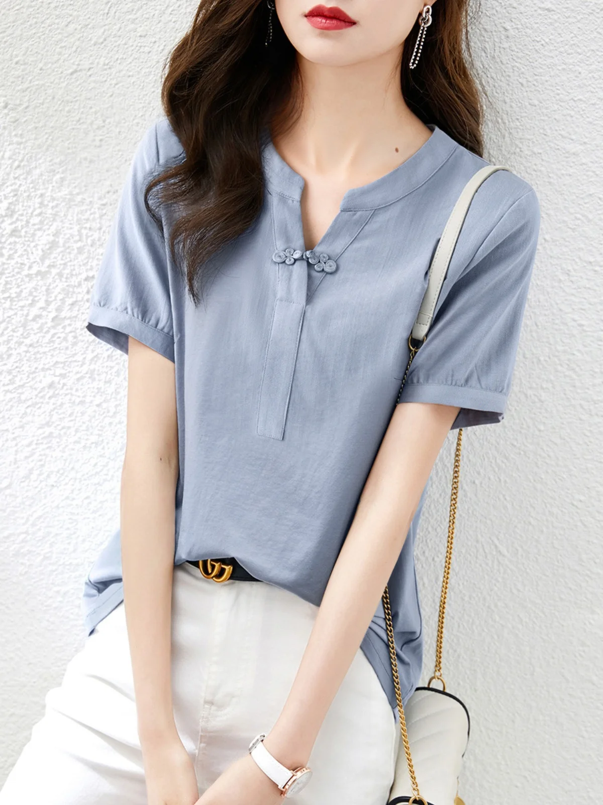 Ele Vintage Button-Up ort Sve V-Ne T-irt Women's Top Comfortable Casual Faion Polyester Fiber Summer irt
Ele Vintage Button-Up ort Sve V-Ne T-irt Women's Top Comfortable Casual Faion Polyester Fiber Summer irt