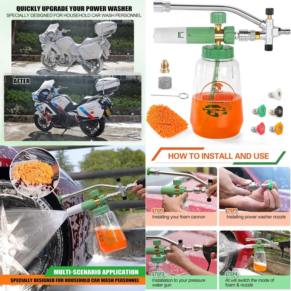 Dual Connector Foam Cannon for Pressure Washer, Pressure Washer Foam Cannon for Car Washing with 5 Power Washer Sprayer Nozzles
Dual Connector Foam Cannon for Pressure Washer, Pressure Washer Foam Cannon for Car Washing with 5 Power Washer Sprayer Nozzles