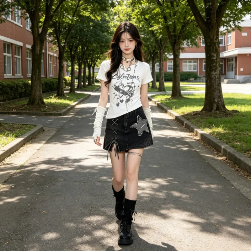 Punk Style Original Sweet and Cool Slimming Thin Casual T-shirt Summer Short Tops for Women with Sleeves Casual Tees
Punk Style Original Sweet and Cool Slimming Thin Casual T-shirt Summer Short Tops for Women with Sleeves Casual Tees