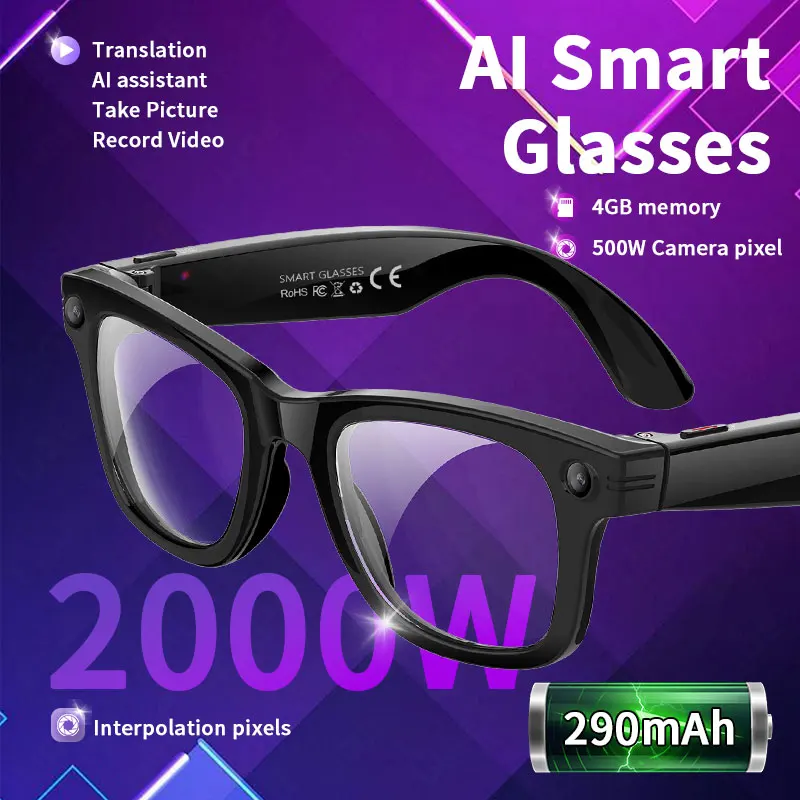AI 5 Million Pixels Smart Glasses Recording Videos Photo Recognition Answer Translation 290mAh IP66 Waterproof Bluetooth Glasses
AI 5 Million Pixels Smart Glasses Recording Videos Photo Recognition Answer Translation 290mAh IP66 Waterproof Bluetooth Glasses