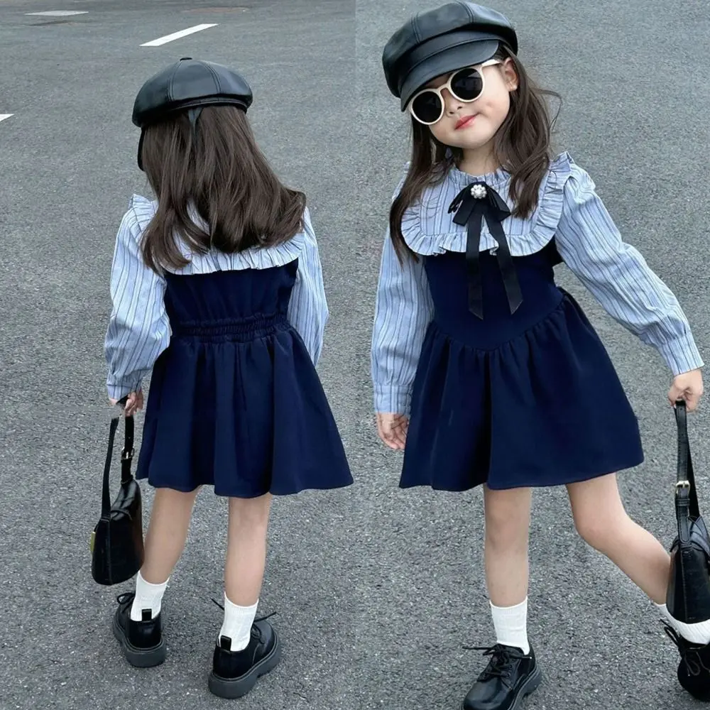 Bowknot Girls' College Style Dress Peter Pan Collar Loose Stripe Princes Dress A-line Pleated Children Long Sleeved Dress
Bowknot Girls' College Style Dress Peter Pan Collar Loose Stripe Princes Dress A-line Pleated Children Long Sleeved Dress